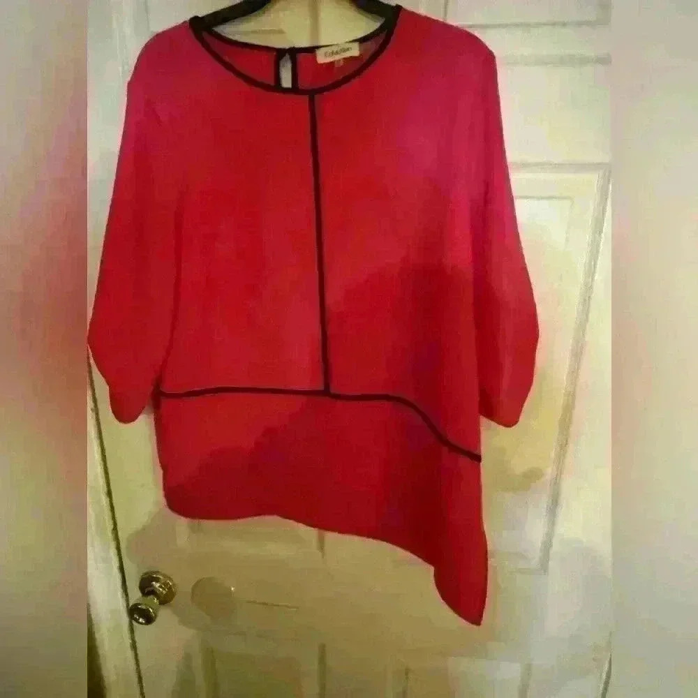 Preowned Calvin Klein Pink with Black Trim Blouse size Large